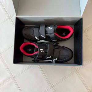 Peloton Black and White Cycling Shoes with Red Accents